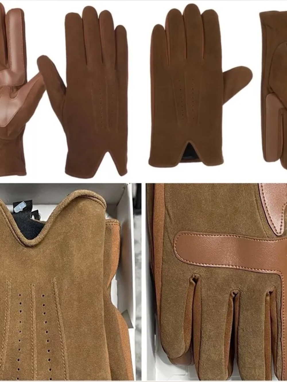 NEW Men’s SZ Med Isotoner Suede Stretch Smart Gloves in Cognac Brown - Picture 3 of 8